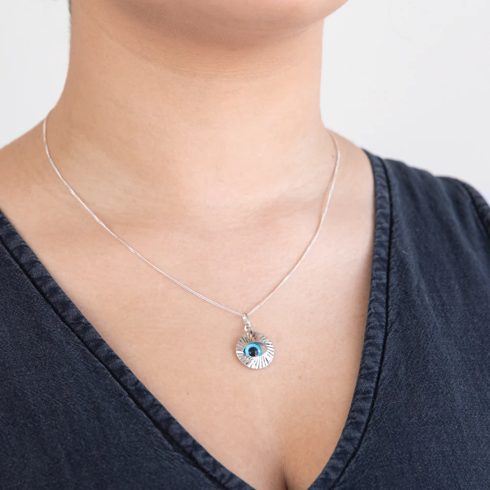 Sterling Silver Rhodium Plated Large Evil Eye Pendant - Image 2