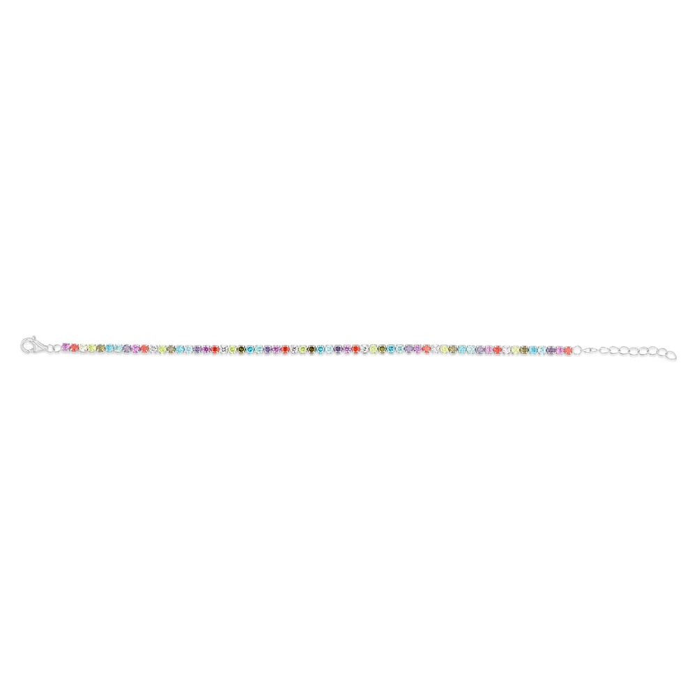 Sterling Silver Rhodium Plated Multicolour Round Zirconia 16.5+3cm Tennis Bracelet - Image 2