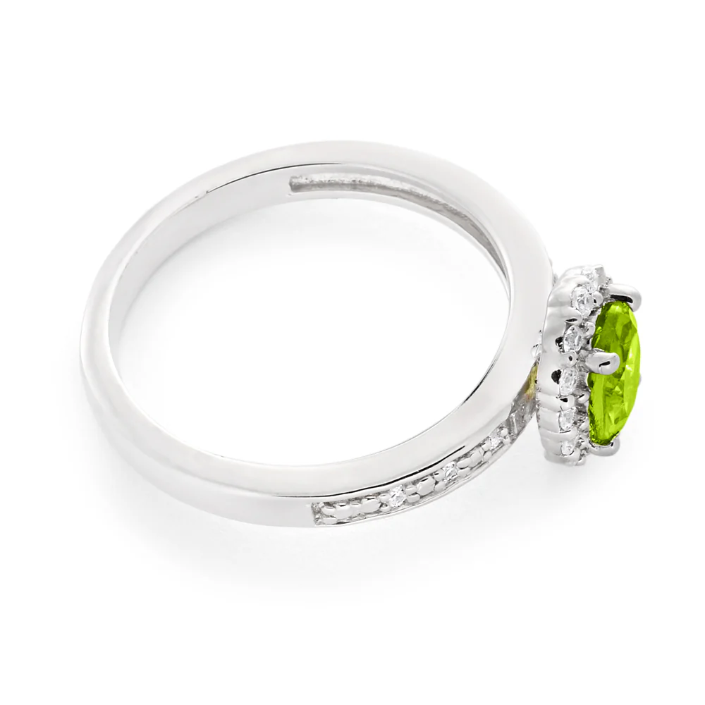 Sterling Silver Rhodium Plated Peridot & White Zircon Ring - Image 2