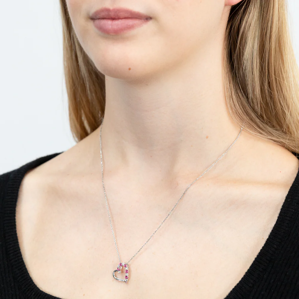 Sterling Silver Rhodium Plated Pink And White CZ Heart Pendant With 45cm Chain - Image 2