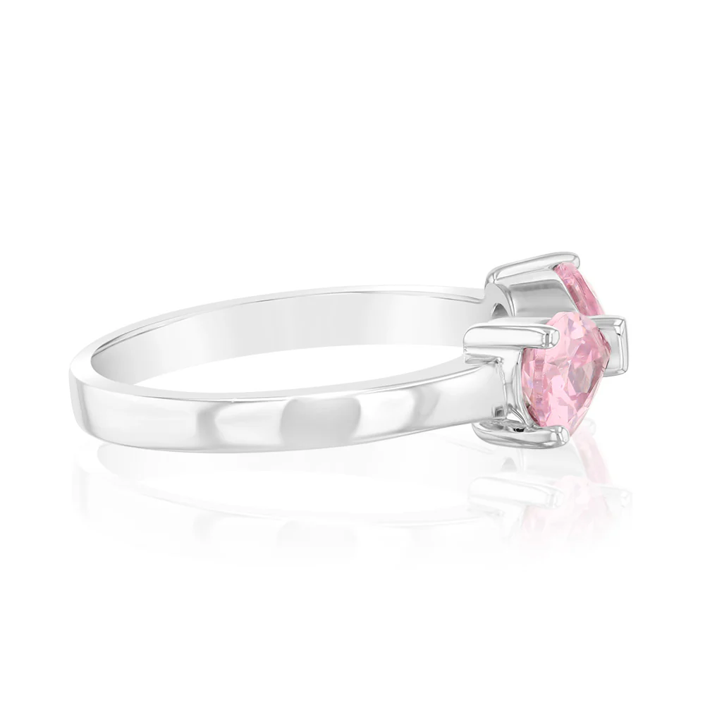 Sterling Silver Rhodium Plated Pink Pear Shaped Cubic Zirconia Ring - Image 2