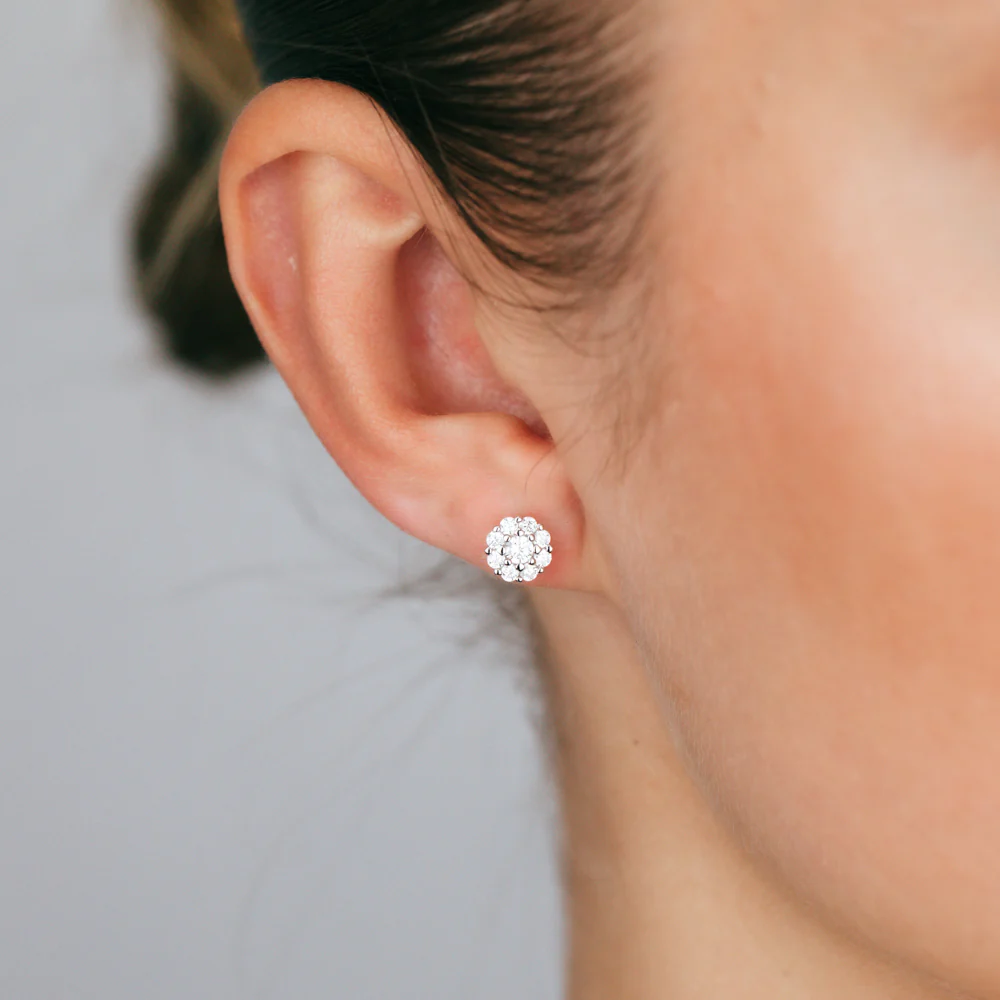 Sterling Silver Rhodium Plated Round White Cubic Zirconia Stud Earrings - Image 2