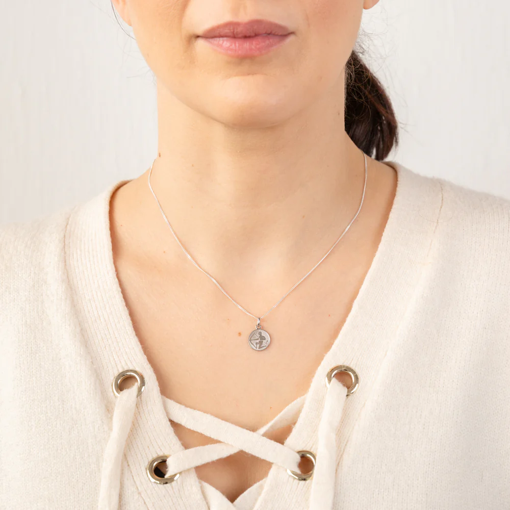 Sterling Silver Rhodium Plated Round Zodiac Sagitarius Pendant - Image 2