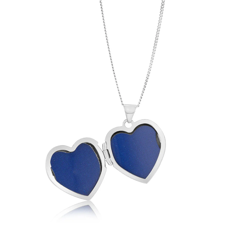 Sterling Silver Rhodium Plated White Cubic Zirconia Engraved Heart Locket - Image 2
