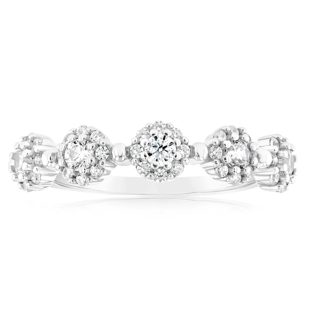 Sterling Silver Rhodium Plated White Cubic Zirconia Fancy Ring
