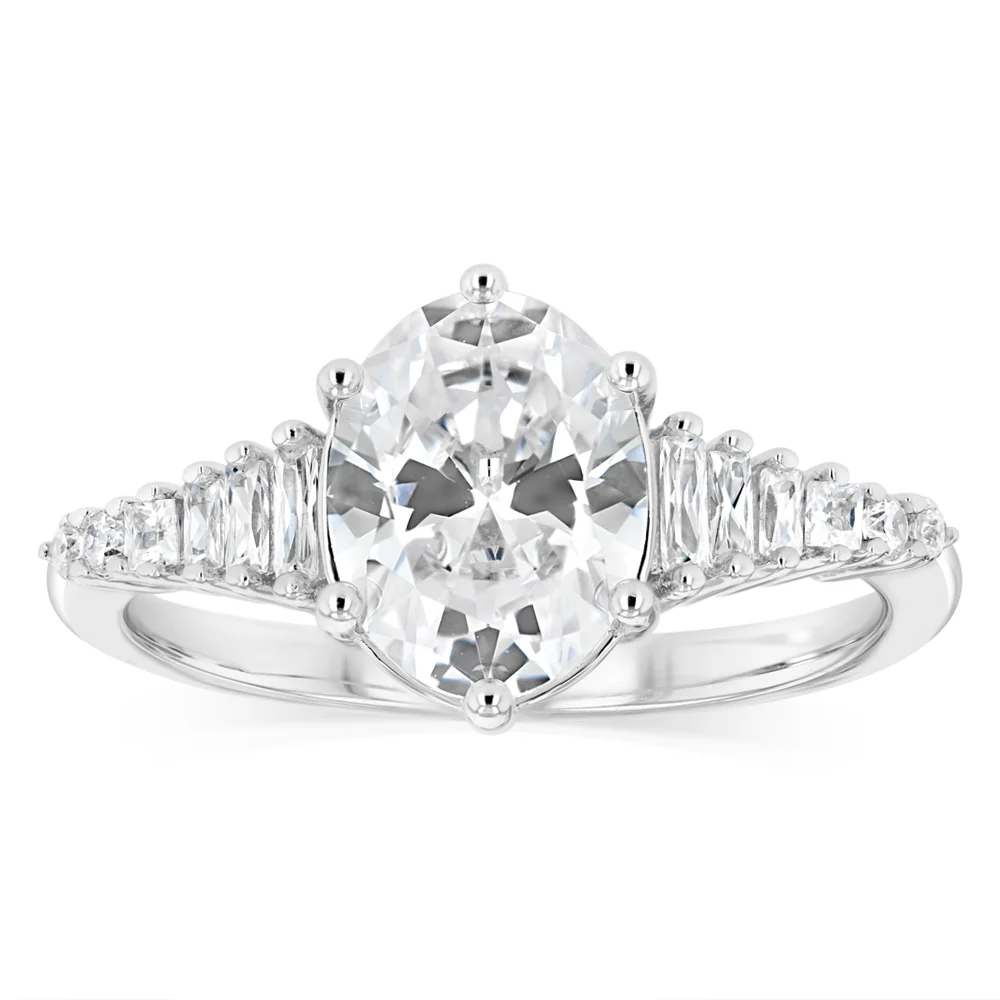 Sterling Silver Rhodium Plated White Cubic Zirconia Fancy Ring