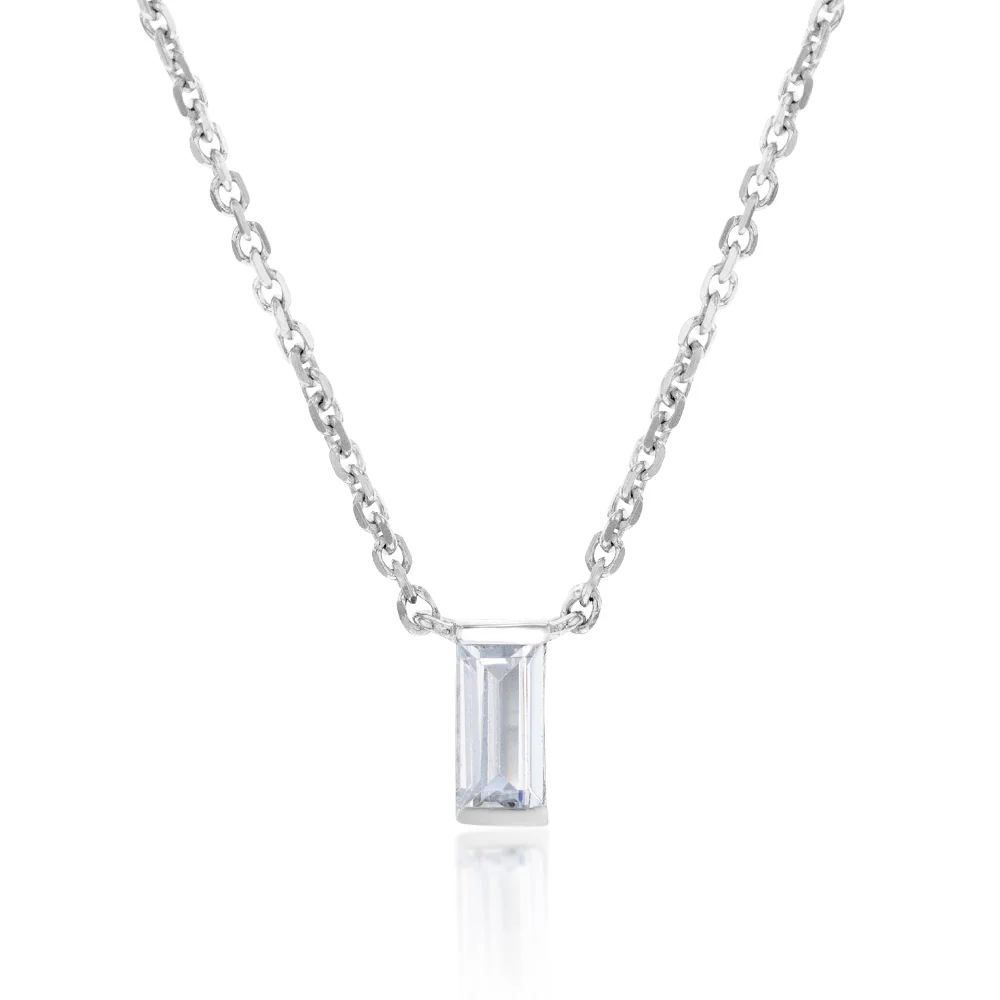 Sterling Silver Rhodium Plated White Cubic Zirconia Pendant on 40+5cm Chain