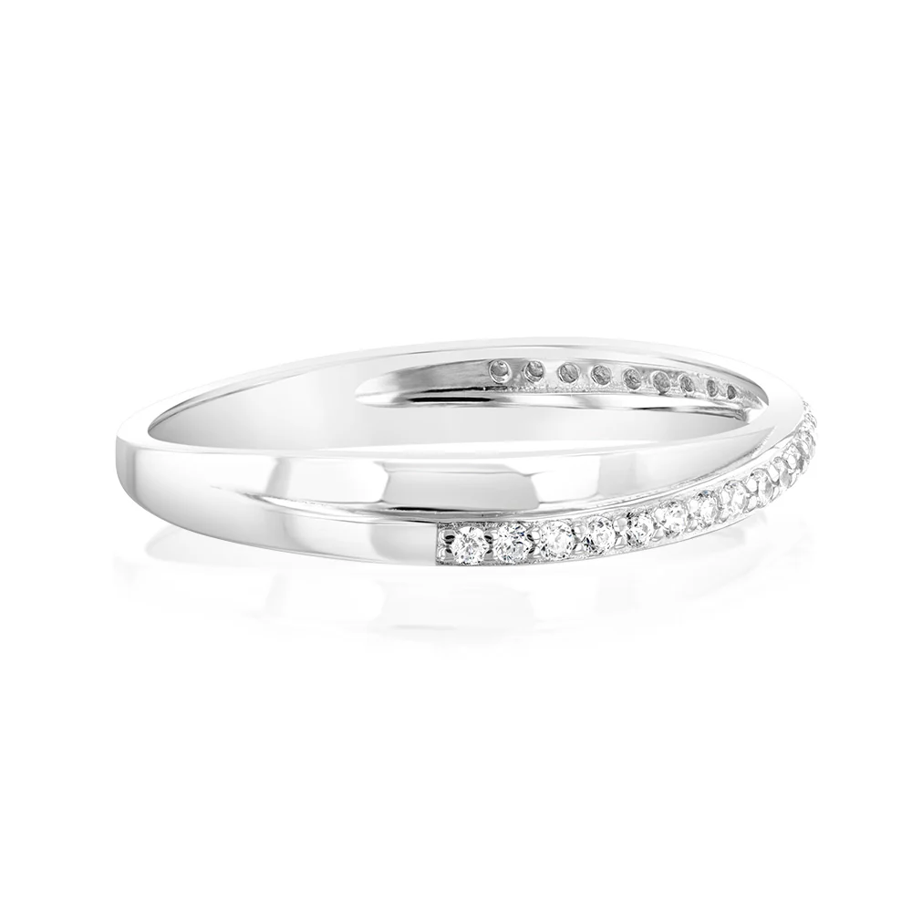 Sterling Silver Rhodium Plated White Zirconia Crossover Ring - Image 2