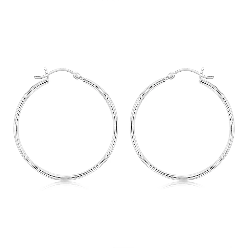 Sterling Silver Ribbed 30mm Hoop Earrings