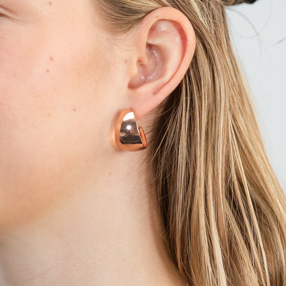 Sterling Silver Rose Gold Plated 22mm Half Hoop Earrings - Image 2