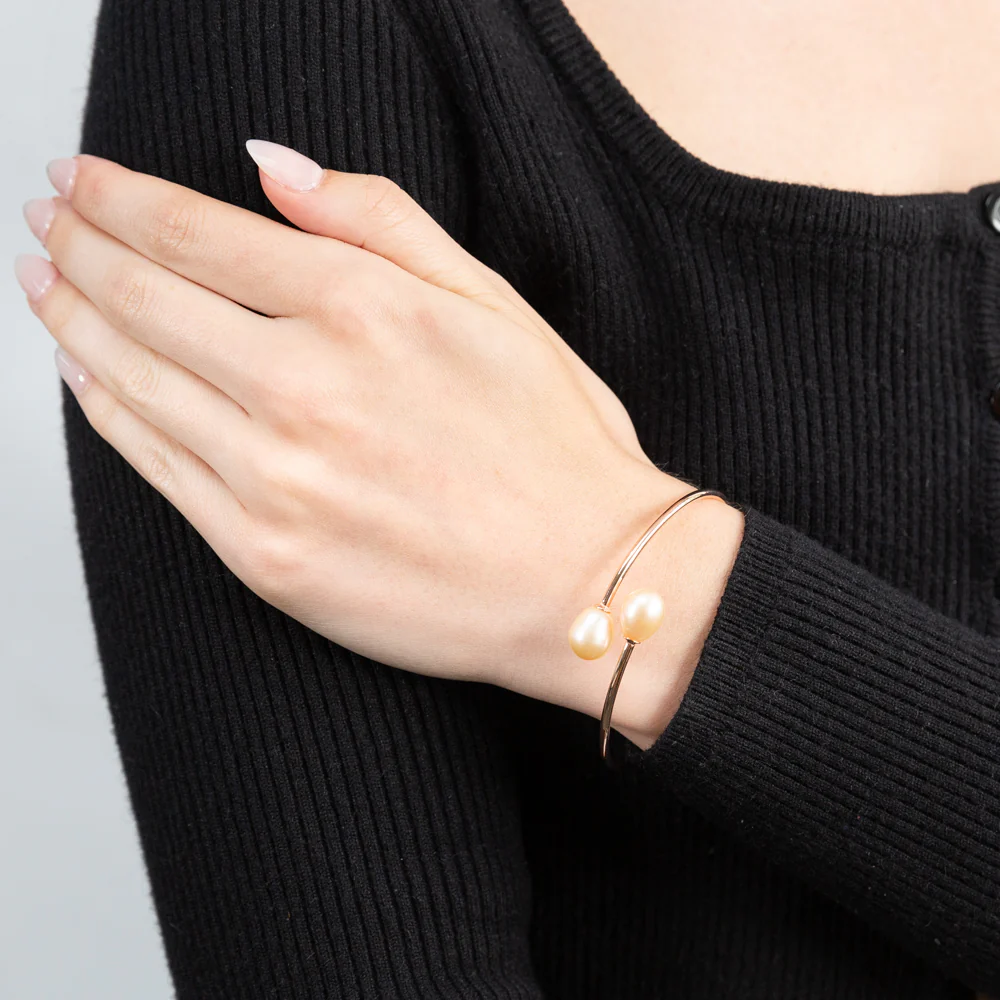 Sterling Silver Rose Gold Plated 8-10mm Freshwater Pearl Bangle - Image 4