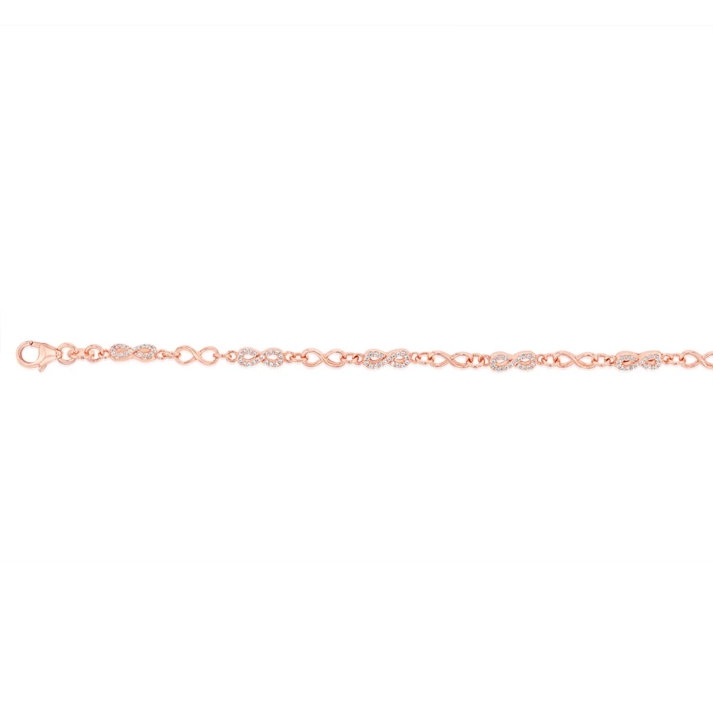 Sterling Silver Rose Gold Plated Cubic Zirconia Infinity 19.5cm Bracelet - Image 2