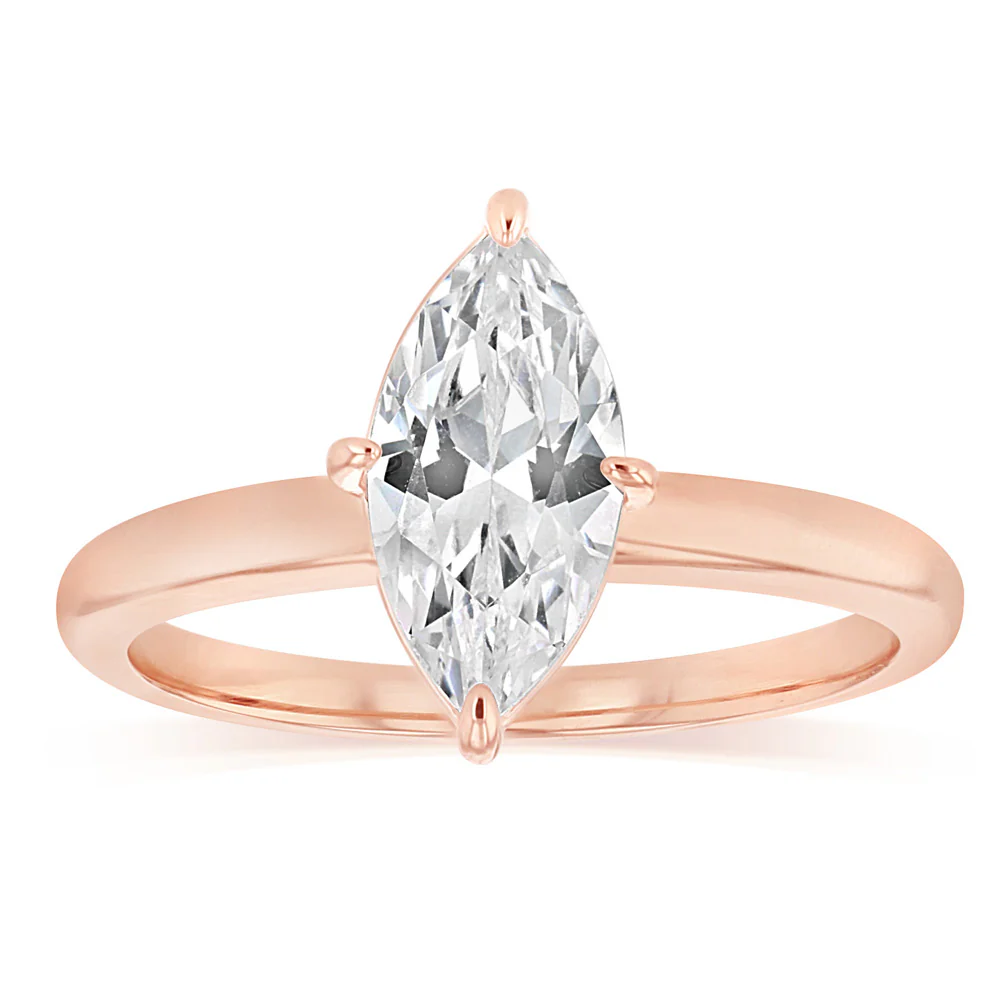 Sterling Silver Rose Gold Plated Cubic Zirconia Marquise Ring