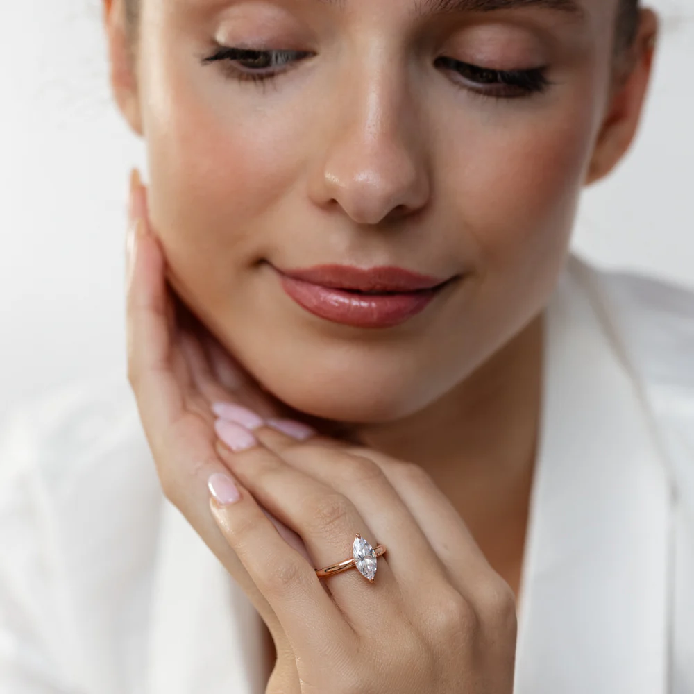 Sterling Silver Rose Gold Plated Cubic Zirconia Marquise Ring - Image 3