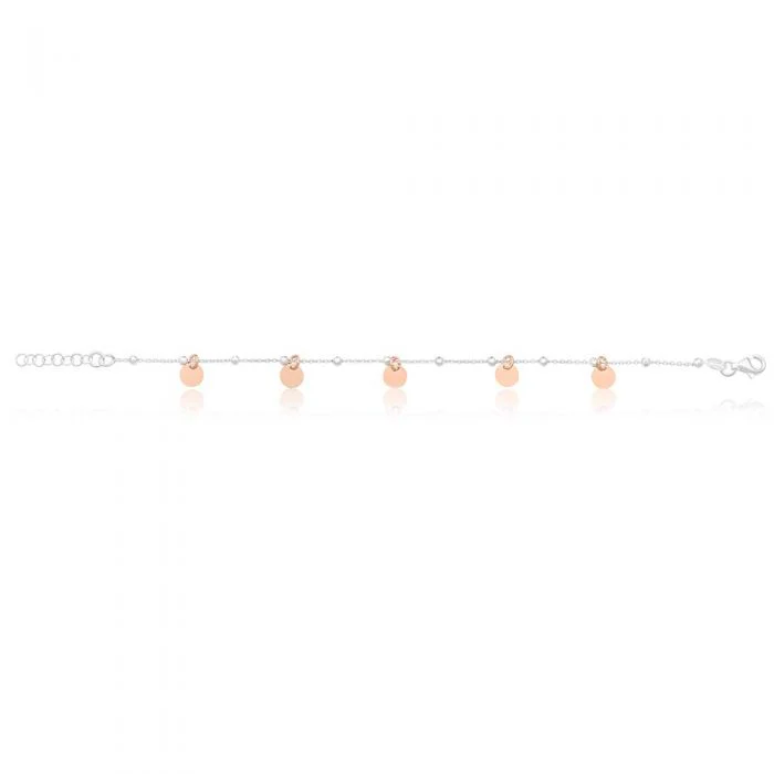 Sterling Silver Rose Gold Plated Multi-Disc Charm Bracelet - Image 2