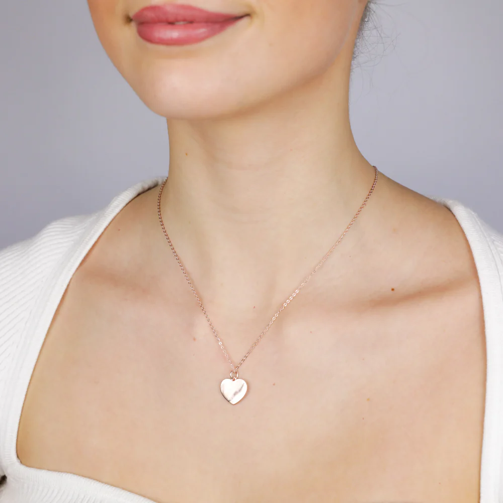 Sterling Silver Rose Gold Plated Plain Heart Pendant On Chain - Image 2