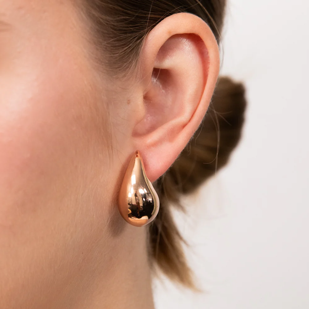 Sterling Silver Rose Gold Plated Polished Tear Drop Stud Earrings - Image 2