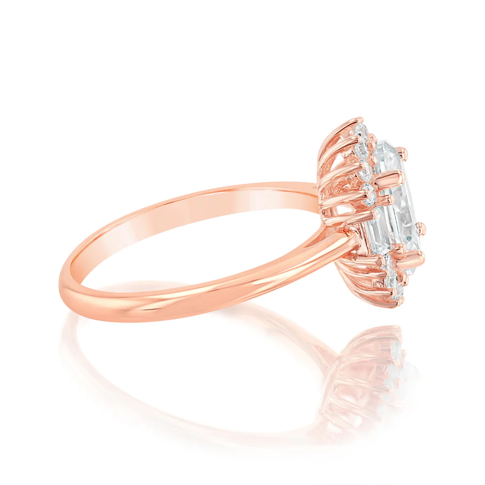 Sterling Silver Rose Gold Plated White Cubic Zirconia Fancy Flower Ring - Image 2