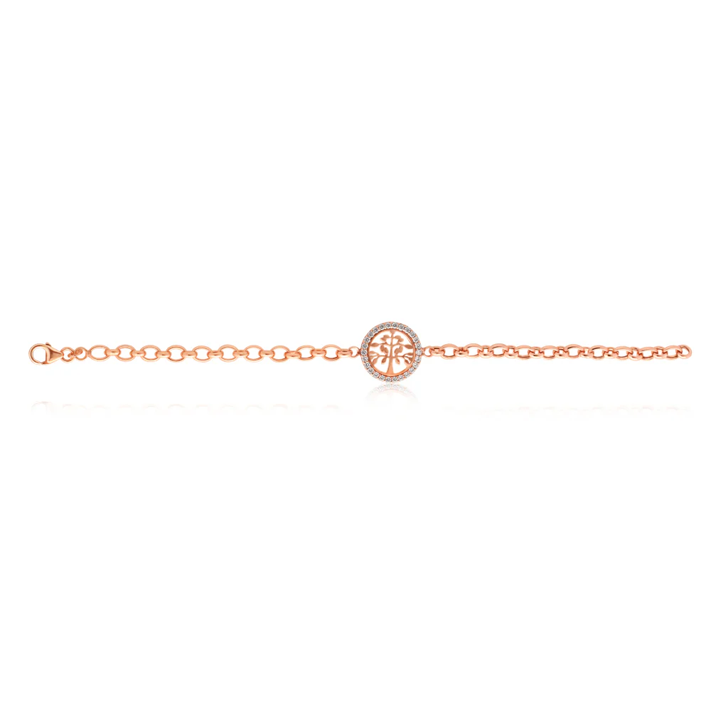 Sterling Silver Rose Plated 19cm Fancy Zirconia Disc on Belcher Bracelet - Image 2