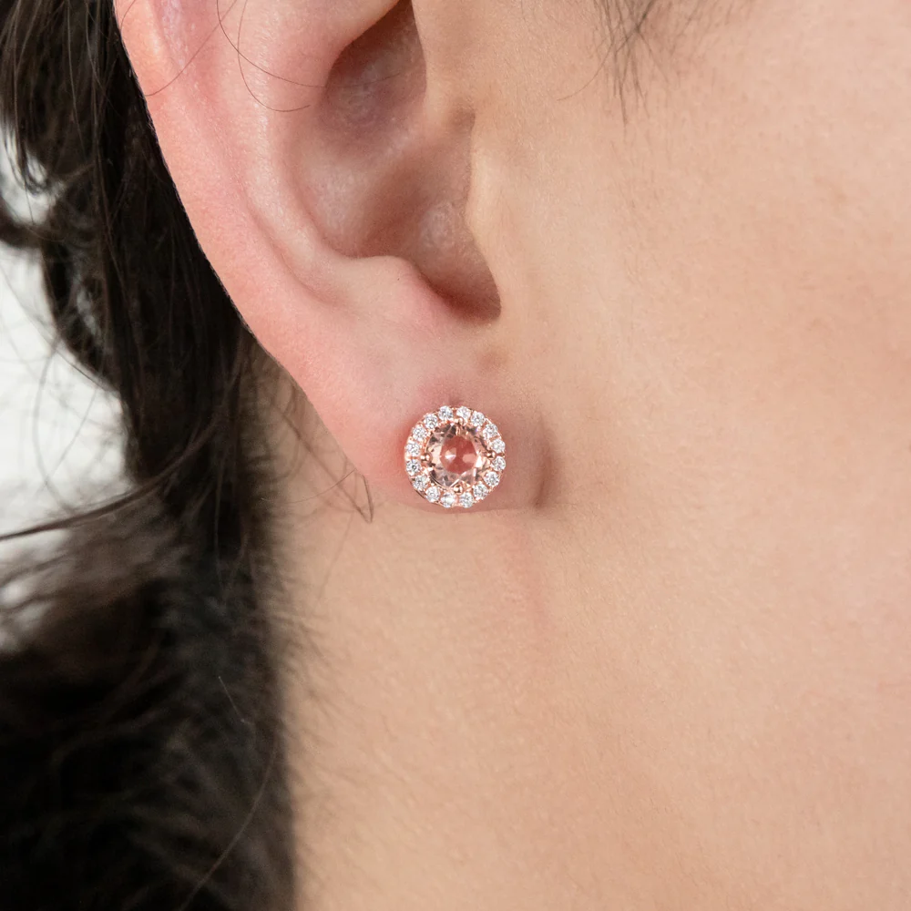 Sterling Silver Rose Plated Crystal and Zirconia Halo Stud and Pendant Set on Chain - Image 2