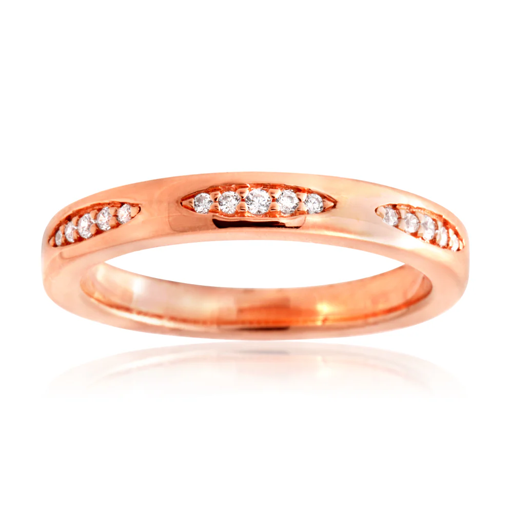 Sterling Silver Rose Plated Zirconia Claw Set Fancy Band