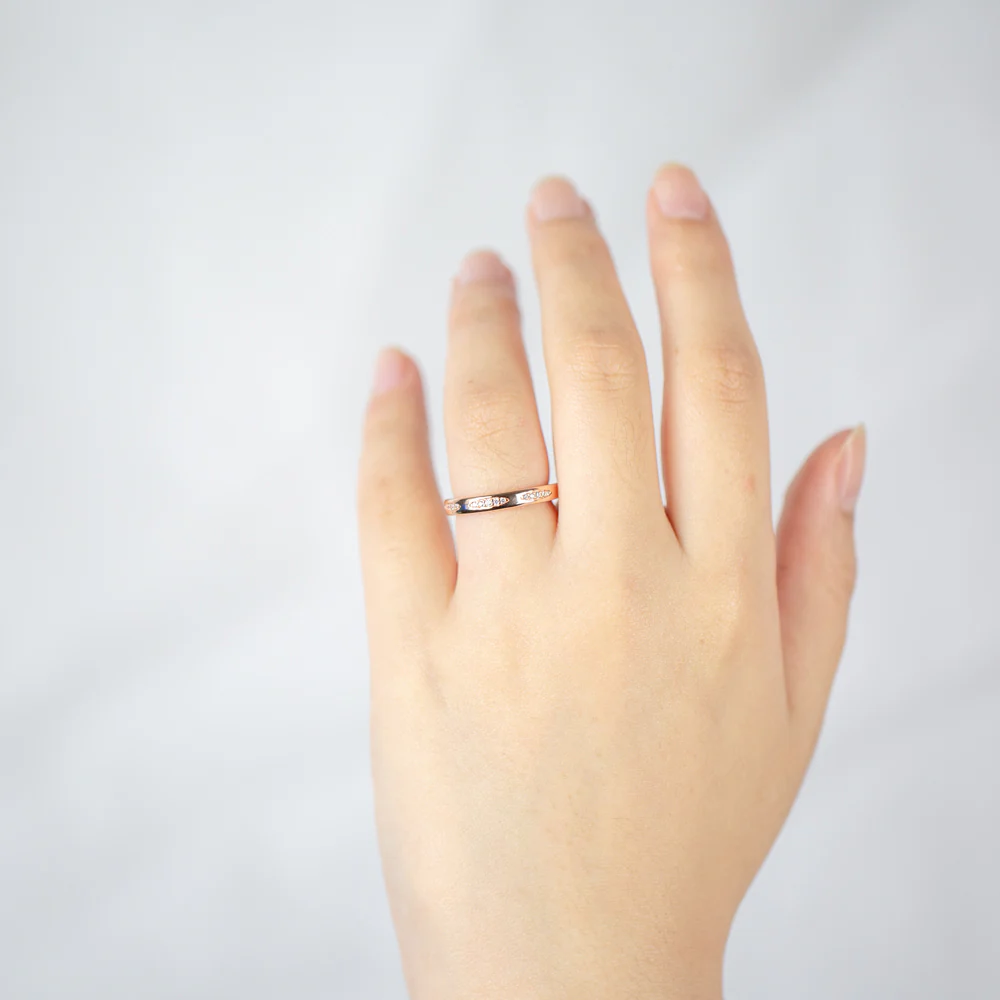 Sterling Silver Rose Plated Zirconia Claw Set Fancy Band - Image 3