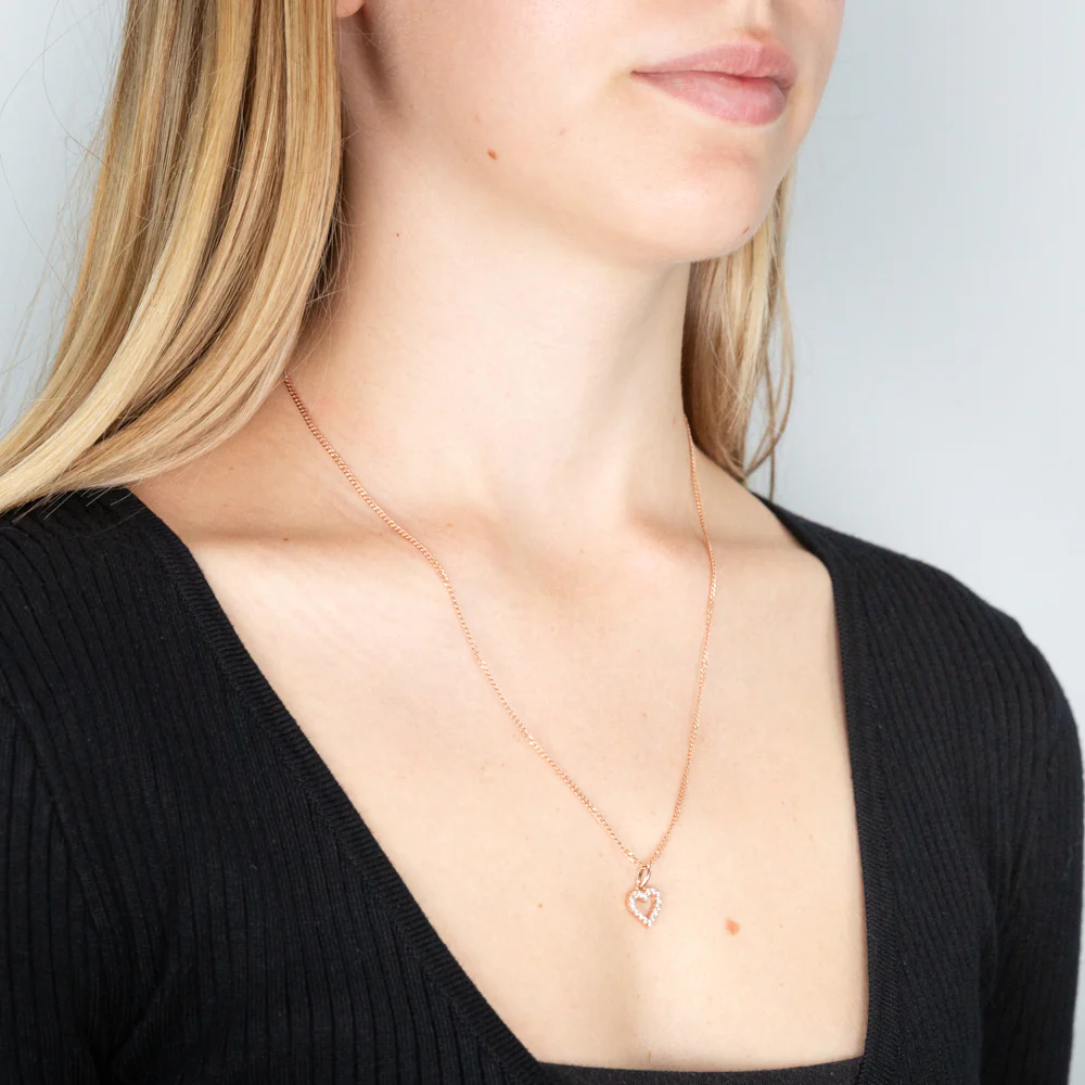 Sterling Silver Rose Plated Zirconia Heart Pendant - Image 2