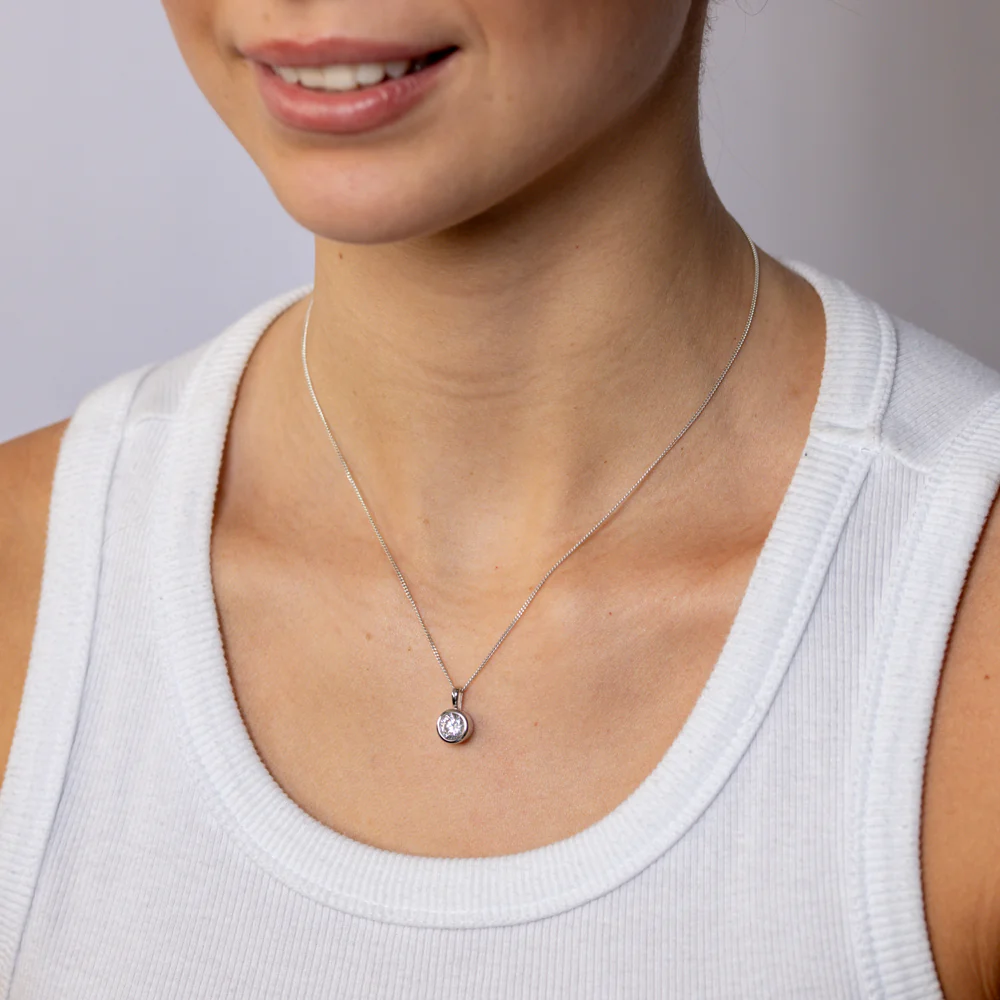 Sterling Silver Round Bezel Set Cubic Zirconia Pendant - Image 2