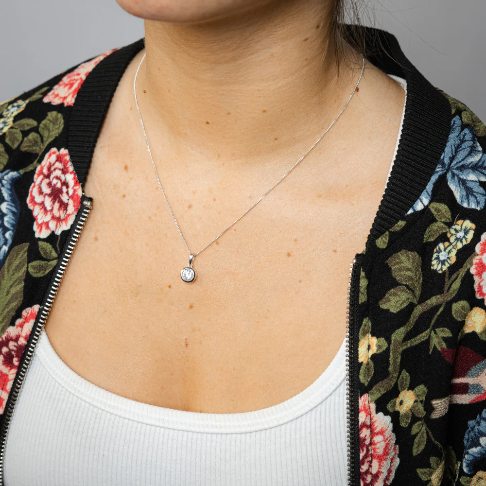 Sterling Silver Round Cubic Zirconia Bezel Set Pendant - Image 2
