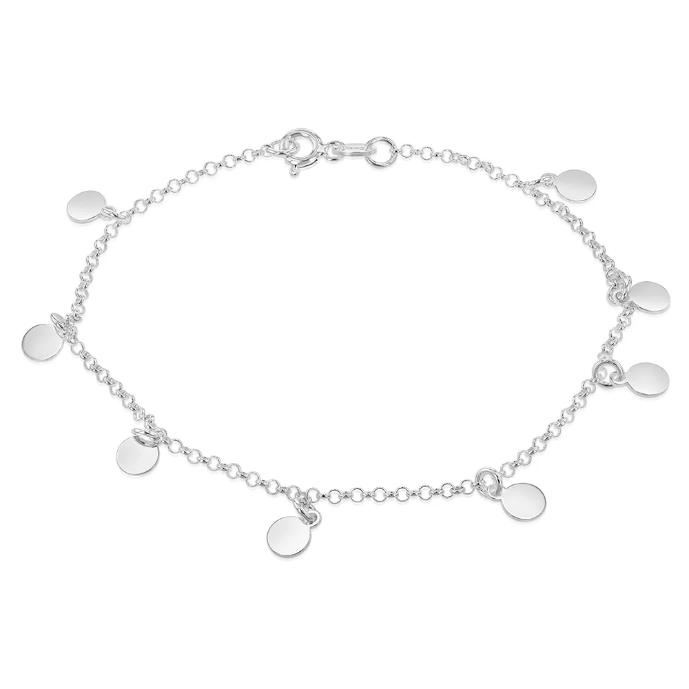 Sterling Silver Round Disc On 19cm Bracelet