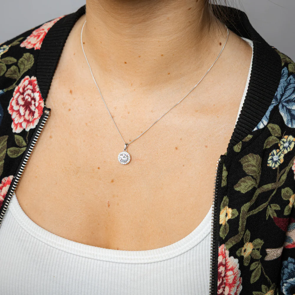 Sterling Silver Round White Cubic Zirconia Halo Pendant - Image 2