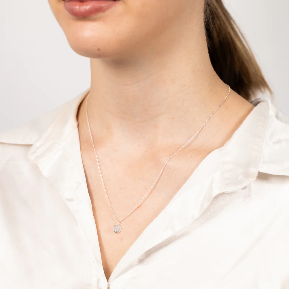 Sterling Silver Round Zirconia Pendant On Chain - Image 2