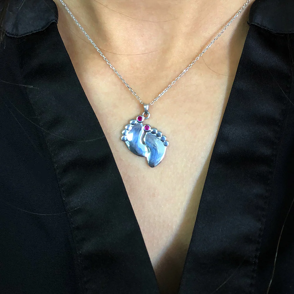 Sterling Silver Ruby Babyfeet Pendant with chain - Image 2