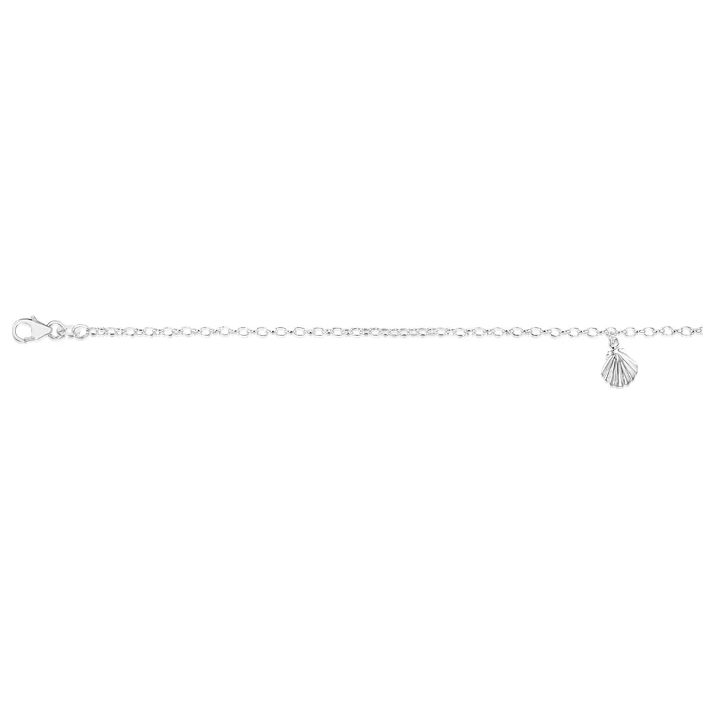 Sterling Silver Sea Shell Charm On 23+2cm Anklet - Image 2