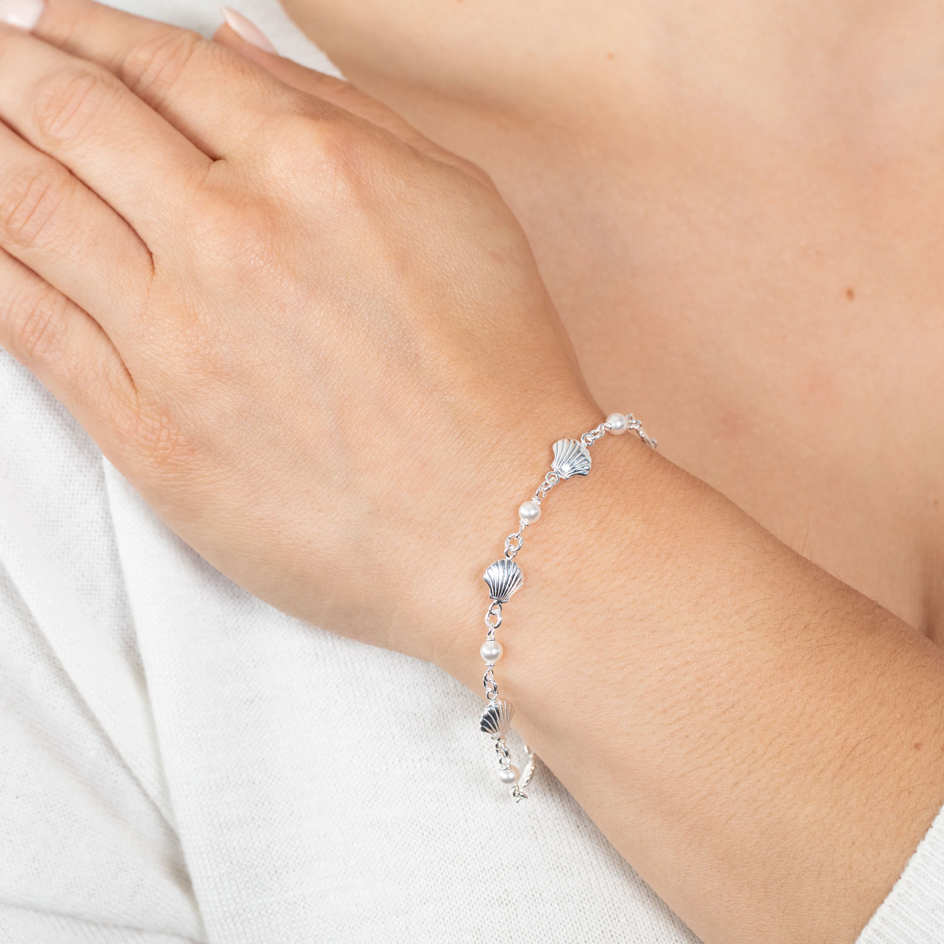 Sterling Silver Shells And Synthetic Pearls 16+3cm Bracelet - Image 3