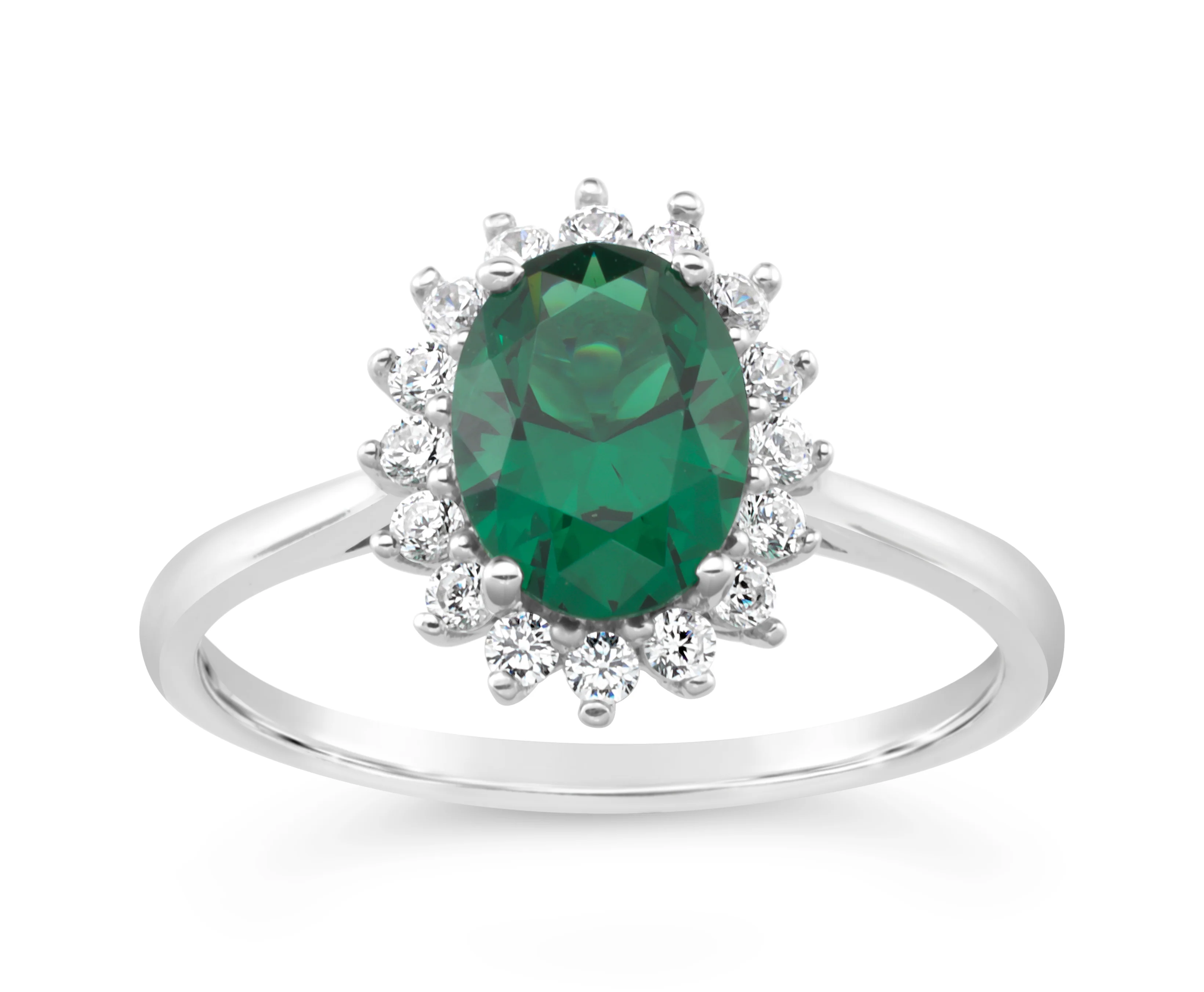 Sterling Silver Simulated Emerald and Zirconia Ring