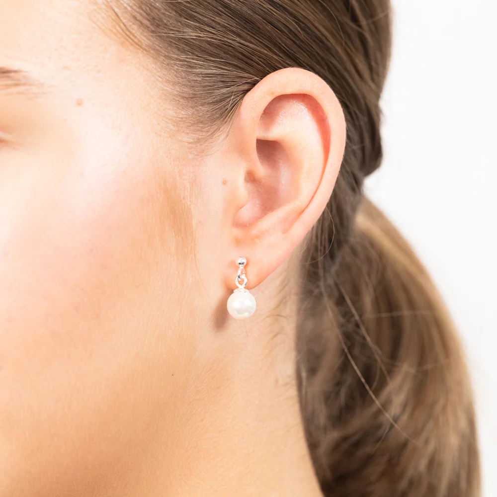 Sterling Silver Simulated Pearl Drop Earrings - Image 2