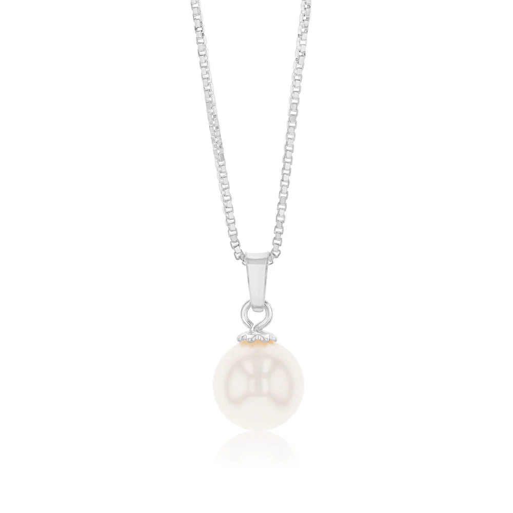 Sterling Silver Simulated Pearl Pendant On Chain