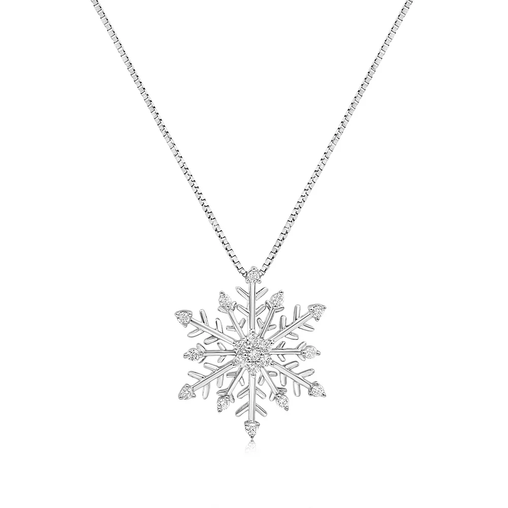 Sterling Silver Snow Flake Pendant in 1/5 Carat Natural Diamonds on 45cm Chain