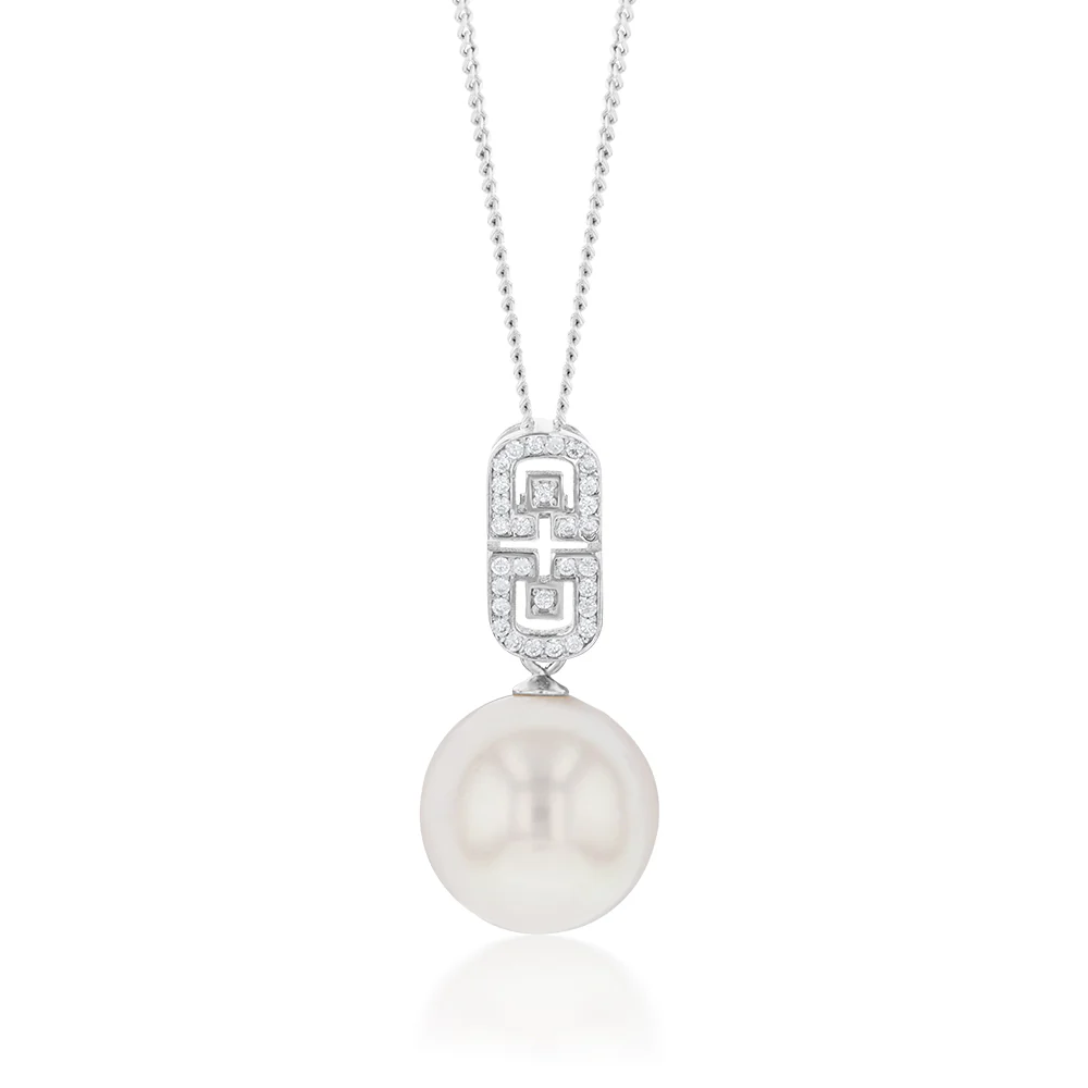 Sterling Silver South Sea Pearl and Zirconia Pendant on Chain "Lola"