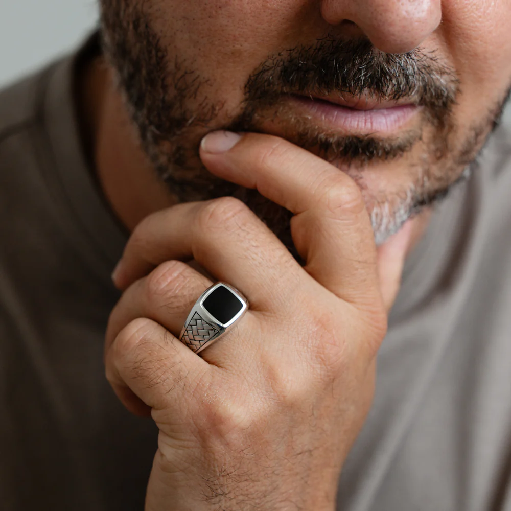 Sterling Silver Square Onyx Signet Ring - Image 3