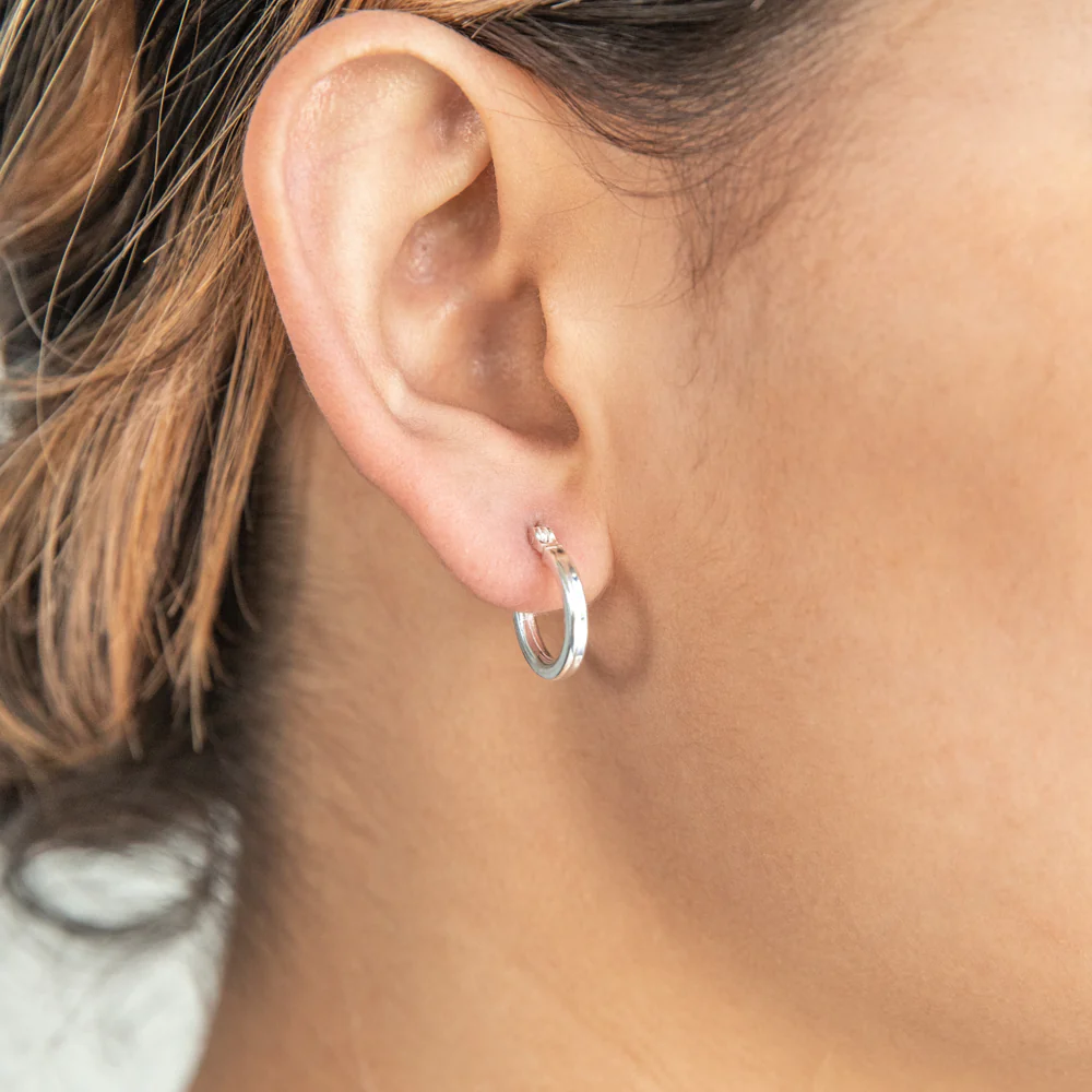 Sterling Silver Squared Sided Hoop Earrings - Image 2