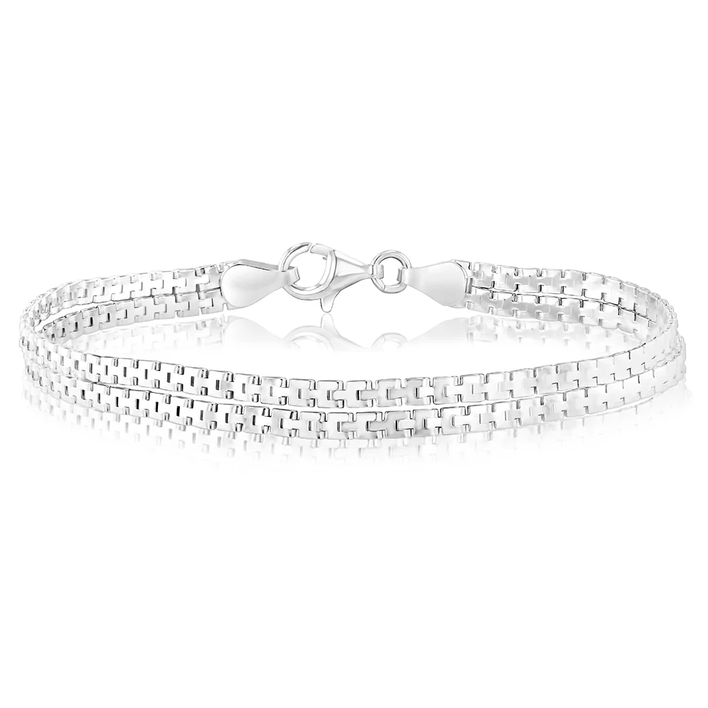 Sterling Silver Stamped Fancy Double Strand 19cm Bracelet