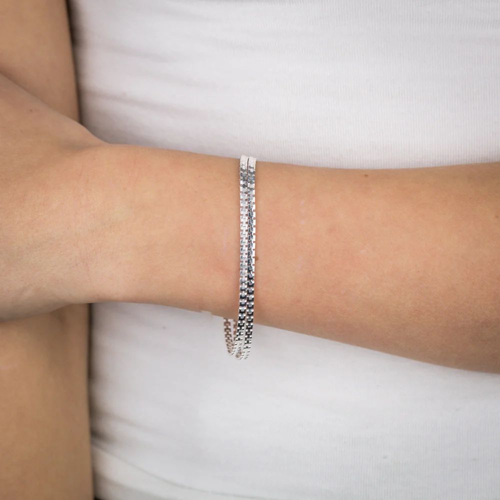 Sterling Silver Stamped Fancy Double Strand 19cm Bracelet - Image 3