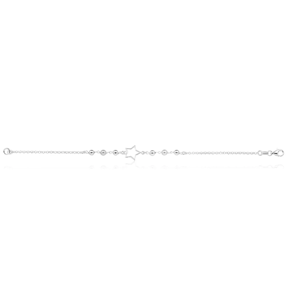 Sterling Silver Star and Simulated Pearl Fancy Bracelet 19cm - Image 2
