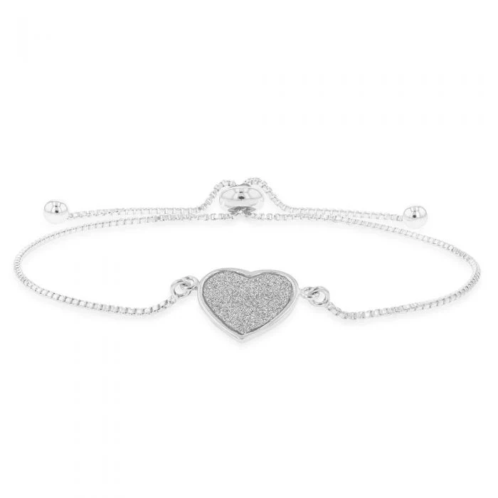 Sterling Silver Stardust Heart Charm Slider Bracelet
