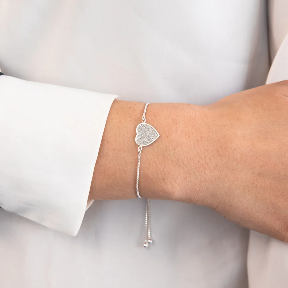 Sterling Silver Stardust Heart Charm Slider Bracelet - Image 2