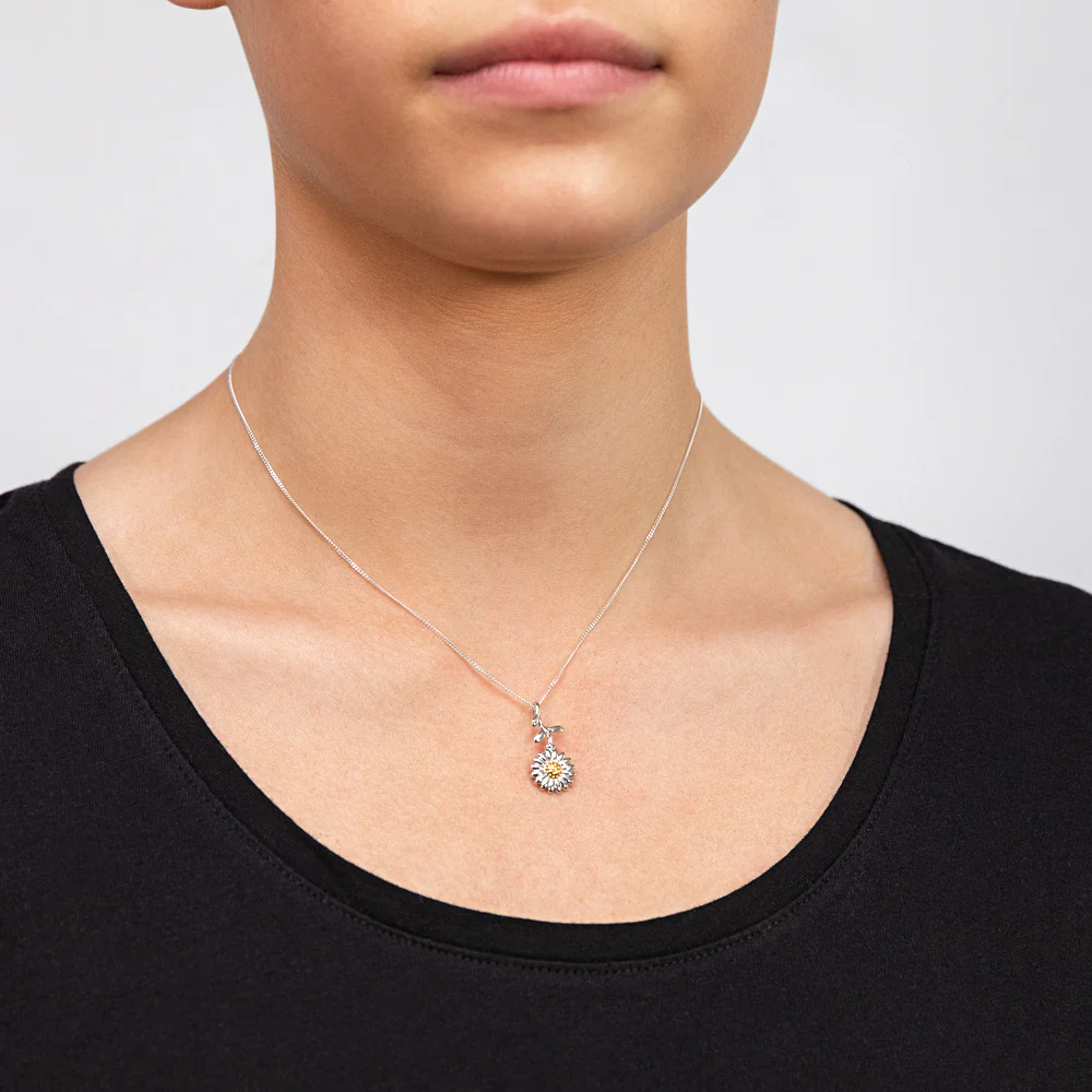 Sterling Silver Sunflower With Stem And Yellow Center Pendant - Image 2