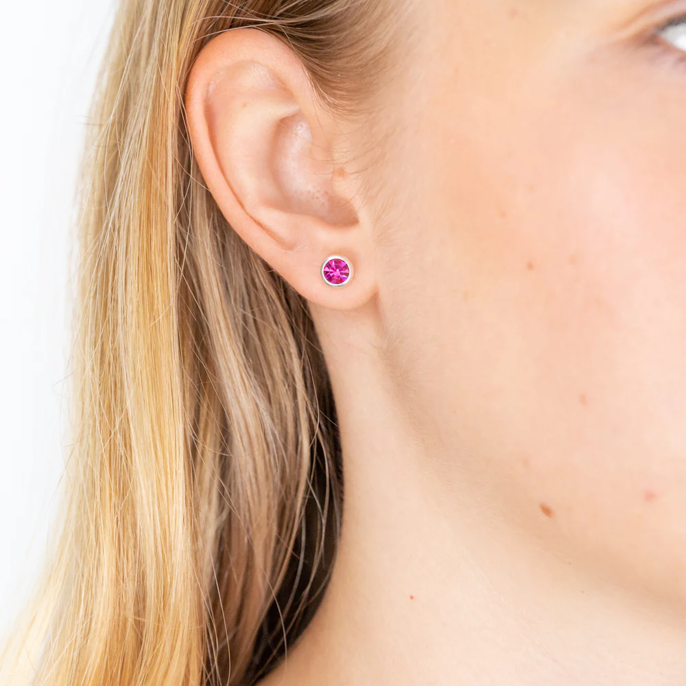Sterling Silver Swarovski Fuchsia Crystal Stud Earrings - Image 2