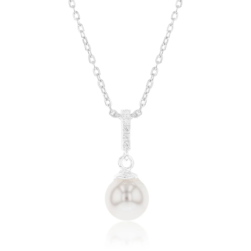 Sterling Silver Swarovski Pearl Pendant On 42+3cm Chain